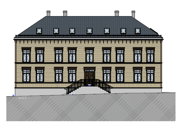 Illustrasjon av ny fasade i Klostergata 20. LINK Arkitektur AS